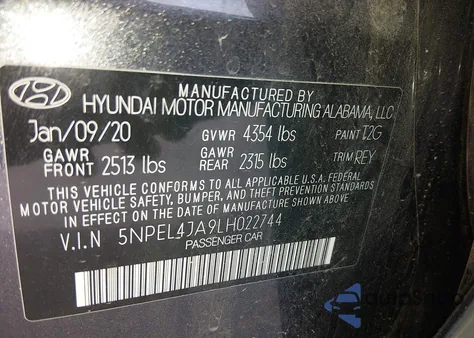 2020 Hyundai Sonata Sel z USA, uszkodzony, nr VIN 5NPEL4JA9LH022744